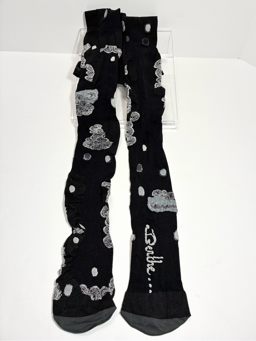 Berthe France Polka Dot Swirl Opaque Tights Black White Gray Size 3/4 (M/L)